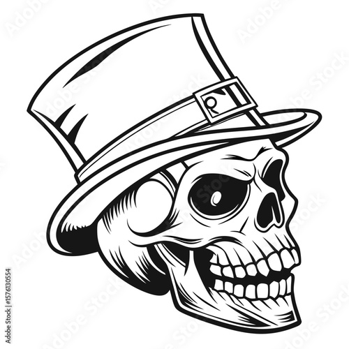 Grinning Skull with Top Hat Illustration