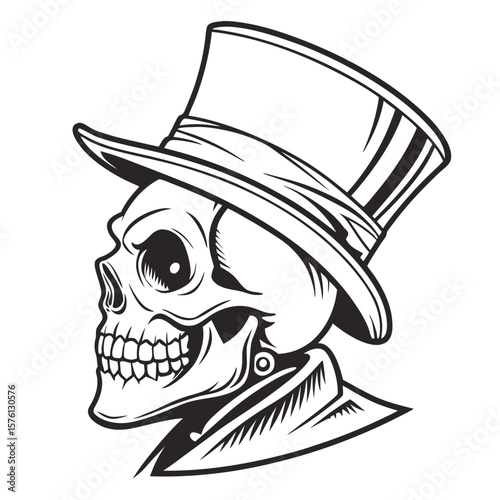 Grinning Skull with Top Hat Illustration