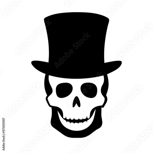 Skull Silhouette Wearing a Top Hat Isolated on White Background