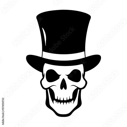 Skull with Top Hat Silhouette Icon
