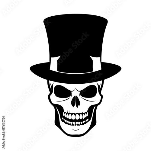 Skull with Top Hat Silhouette Icon
