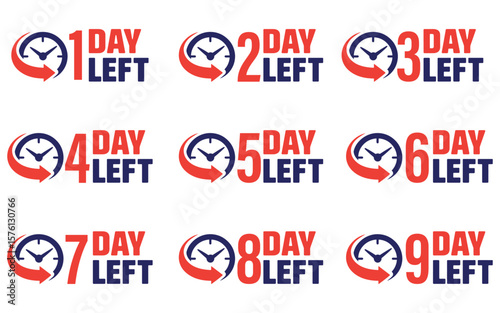 Countdown Badges Showcase Days Remaining Deadline Tickers with Arrow Indicators and Clock Symbols