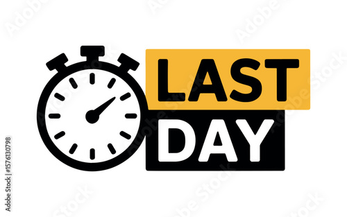 Last Day Promotion Graphic with Stopwatch Countdown Symbolizing Urgency and Limited Time Offer for Customers to Purchase