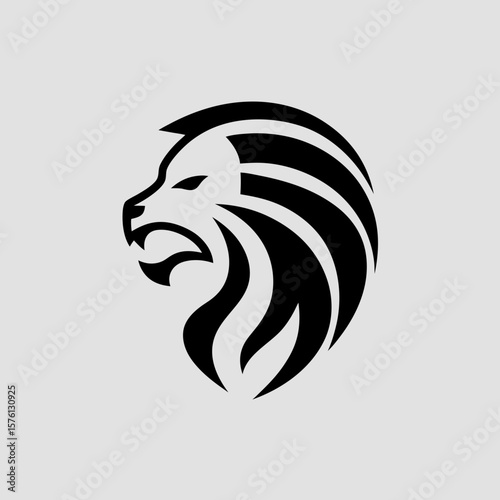 Stylized lion head silhouette vector logo icon for brand identity and strength