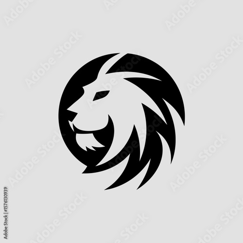 Stylized lion head silhouette vector logo icon for brand identity and strength