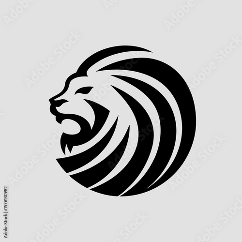Stylized lion head silhouette vector logo icon for brand identity and strength