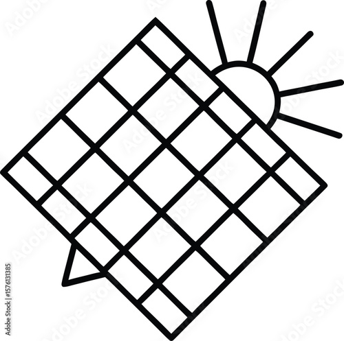 solar cell icon vector line art on transparent background