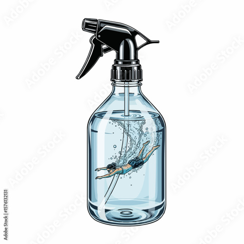 barber spray with swimming person detail