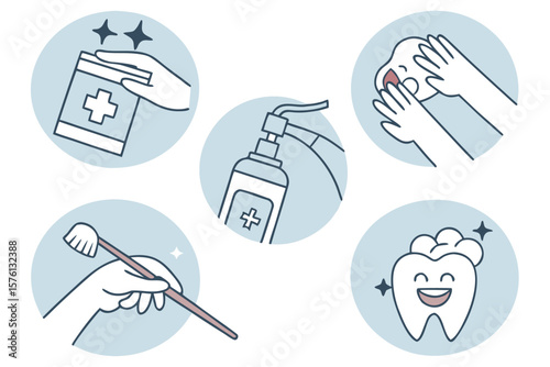 Vector icon set showing hygiene activities