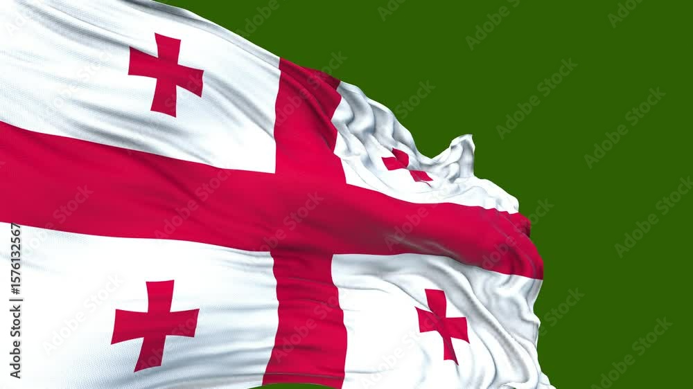 flag of Georgia. close up of Georgia flag blowing in the wind. Georgia flag loop. green screen