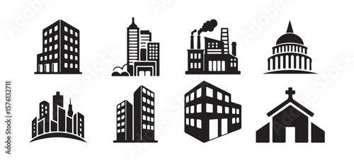 Set of Black Silhouette City Buildings and Landmarks Icons. Victor illustration eps10