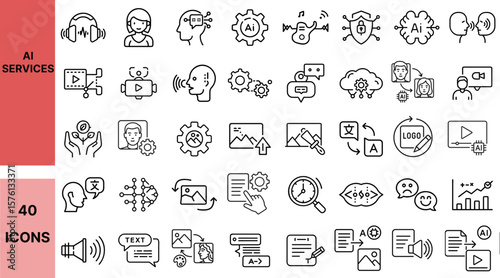 AI services icons collection transparent background