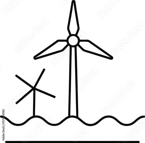 offshore wind farm icon vector line art on transparent background