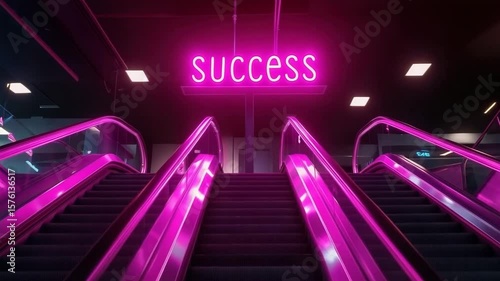 escalator function concept go up to neon sign 