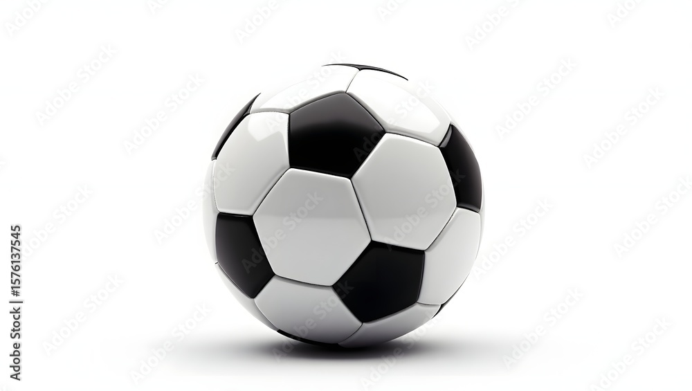Fototapeta premium Classic Black and White Soccer Ball; Clean, Modern, 3D Render; Isolated on White Background.