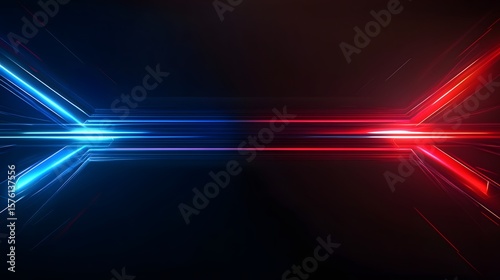 Abstract design with vibrant blue and red light streaks.