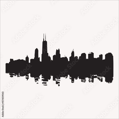 Chicago Skyline Silhouette Vector – Iconic Cityscape in Minimal Black and White Design