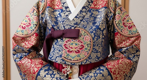 Traditional Korean Hanbok with Embroidered Patterns