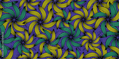 African ethnic traditional blue, Blue pattern. seamless beautiful Kitenge, chitenge, dutch wax style. fashion design in colorful. botanical abstract motif. floral Ankara prints, African wax prints.