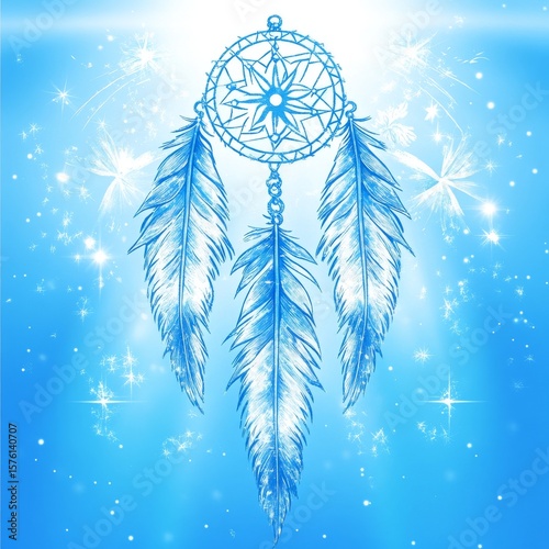 Dreamcatcher with Three Feathers and Sparkles