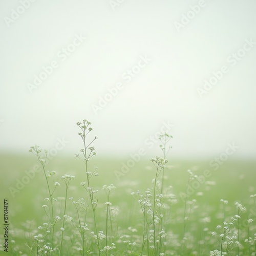 Field of Green Plants with White Flowers in Soft Focus