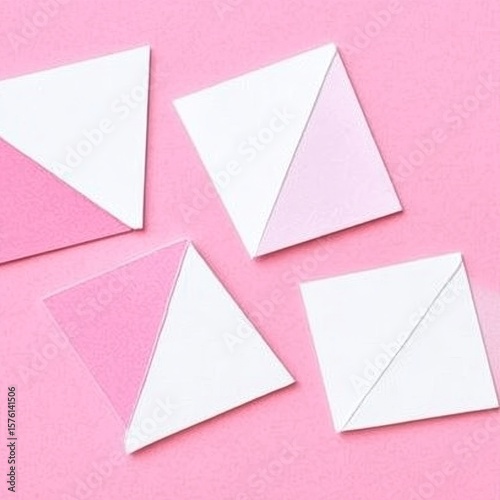 Four Bisected Squares on Pink Background