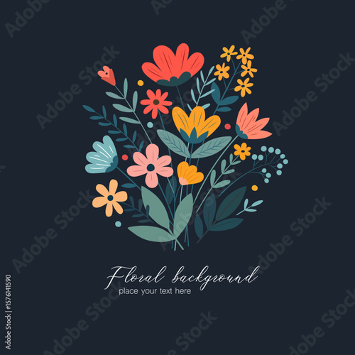 Retro-style bouquet of flowers. Vector illustration.