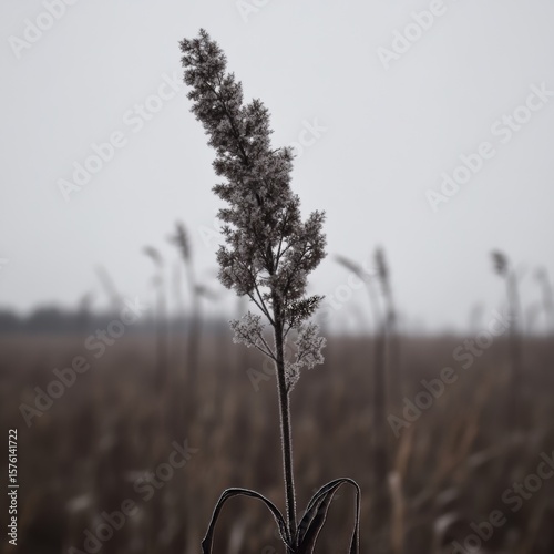 Frost-Covered Plant in Field