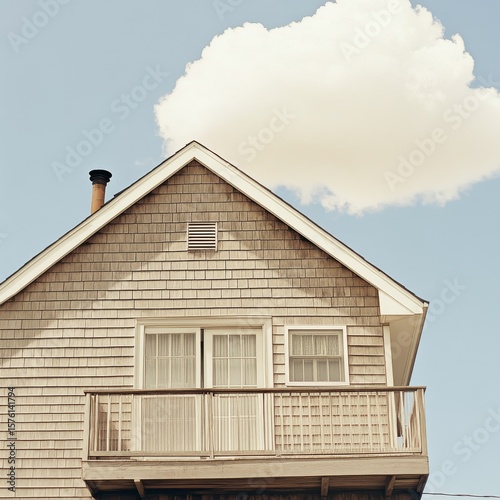 Gable End of House with Balcony, Chimney, and Cloud