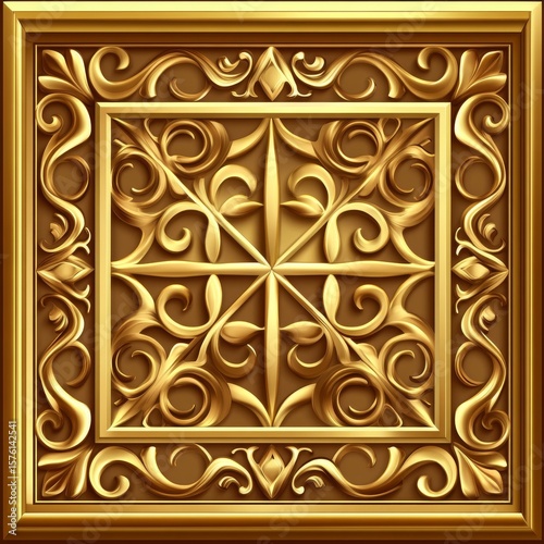 Gold Ornate Square Panel with Floral Relief