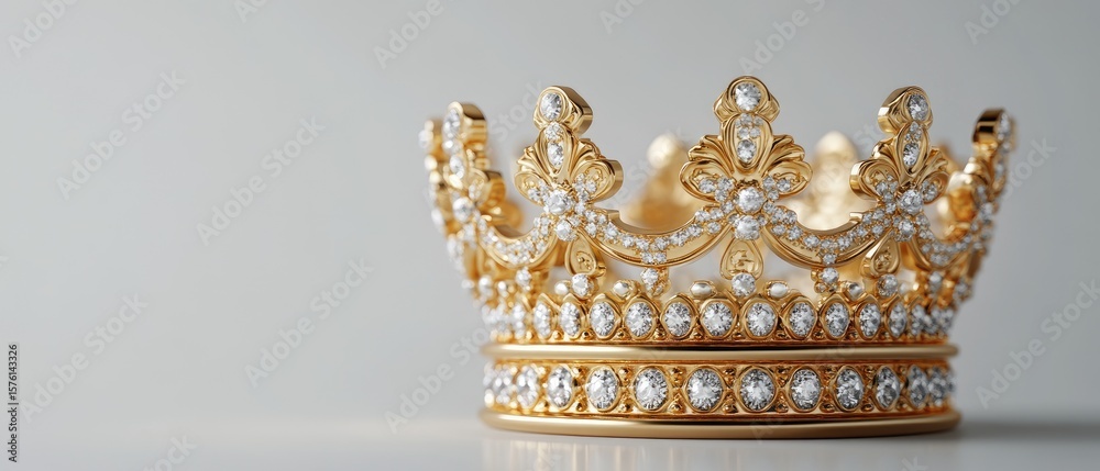 Fototapeta premium Detailed gold crown with sparkling diamonds.