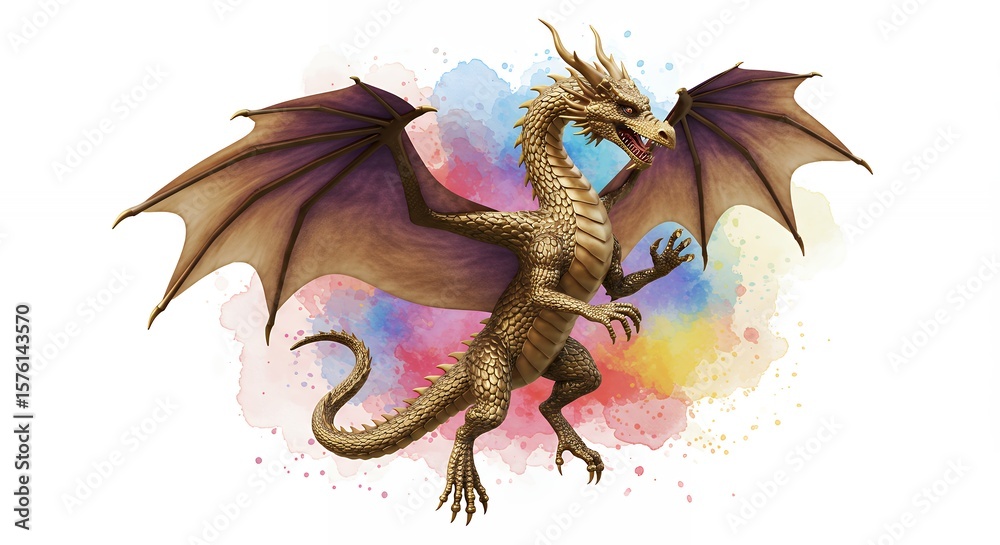 Naklejka premium Fantasy dragon illustration in watercolor style
