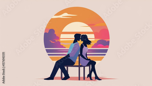 romantic couple kissing at sunset