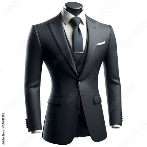 Formal men's suit and tie, transparent background