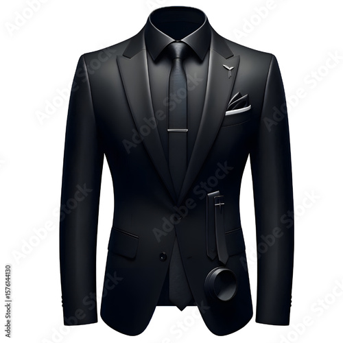 Formal men's suit and tie, transparent background
