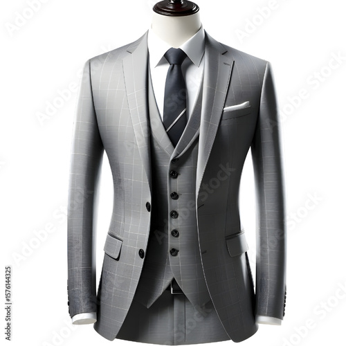 Formal men's suit and tie, transparent background