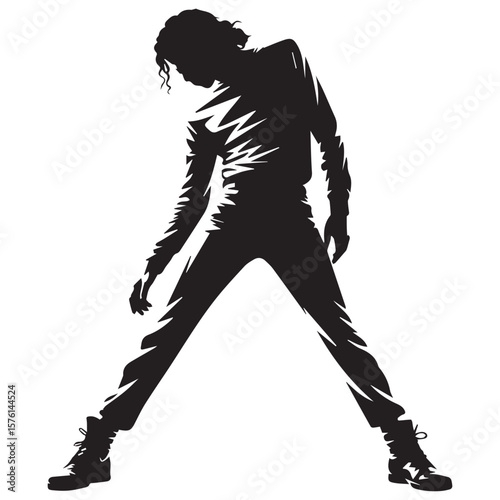Dynamic silhouette of a dancer in a signature pose with a stylized jagged outline