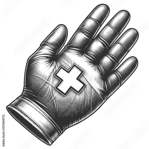 Medical glove with cross in monochromatic style representing healthcare