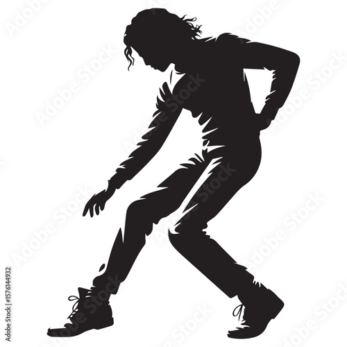 Dynamic silhouette of a dancer in motion with flowing hair and pointed toe shoes