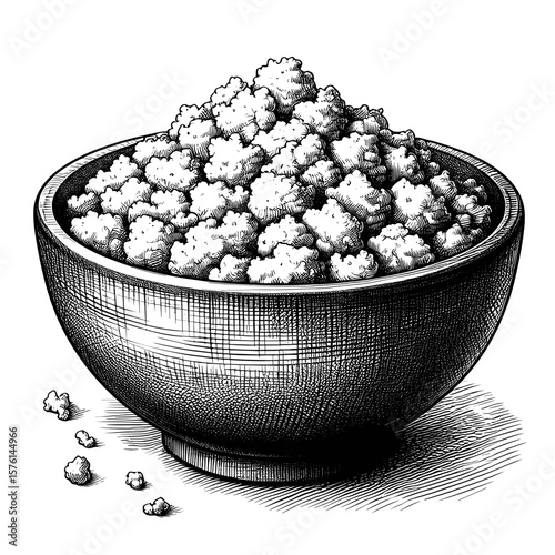 Popcorn bowl illustration black and white food snack
