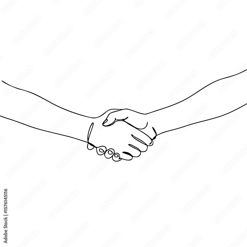 Fototapeta premium Line drawing of handshake symbolizing agreement and partnership