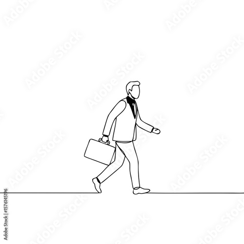 Businessman walking hurriedly with briefcase on white background  