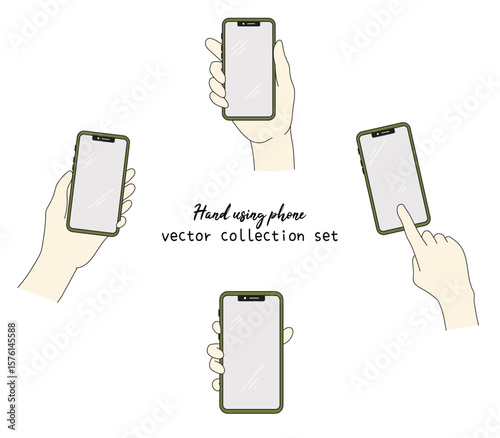 Hand using phone pose vector doodle illustration. Flat cartoon clip art of simple hand gesture using phone collection set for asset, icon, material, design, graphic resources
