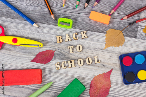 Stationery accessories and other supplies used at school. Back to school. Development of creativity and kids motor skills