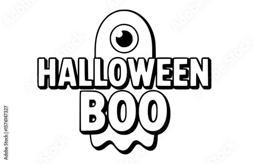 Cute Halloween Boo typography with a friendly ghost icon perfect for t-shirt prints, kids crafts and party invitations