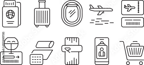  Global Travel & Vacation Line Art Icon Set