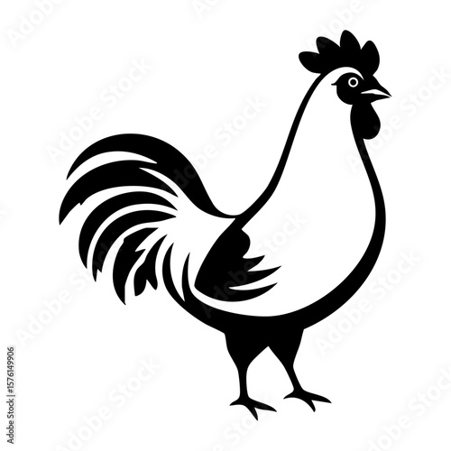 Hand drawn ink illustration of a proud stylized rooster