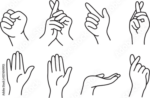 Diverse Hand Gestures & Communication Line Art Icons

