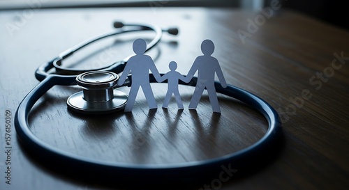 Family Healthcare Concept with Stethoscope and Paper Cutout