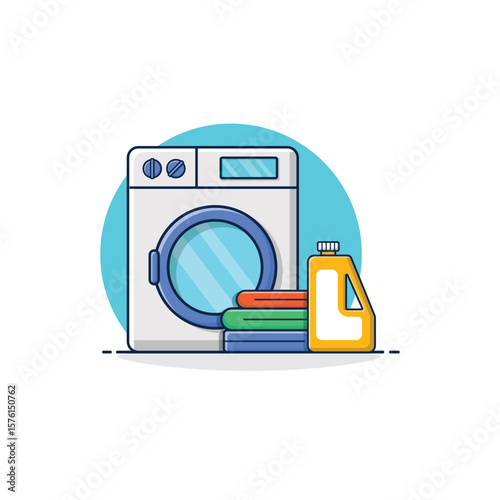 Washing Machine with Clothes and Detergent Vector Illustration. Laundry Concept Design